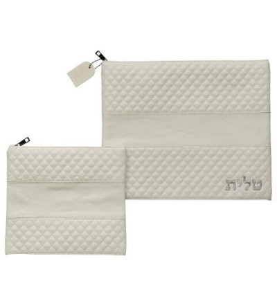 Pochettes Talit et Tefilin - simili cuir blanc